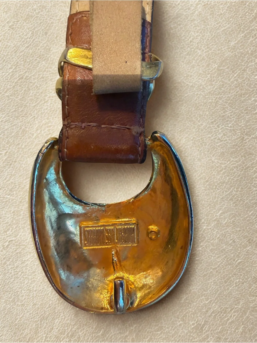 Brown Leather Italian Belt with Brass Crescent Buckle
